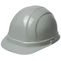 Hard Hat with ratchet adjustment and 6 point nylon suspension in Grey with one color Pad Print.
